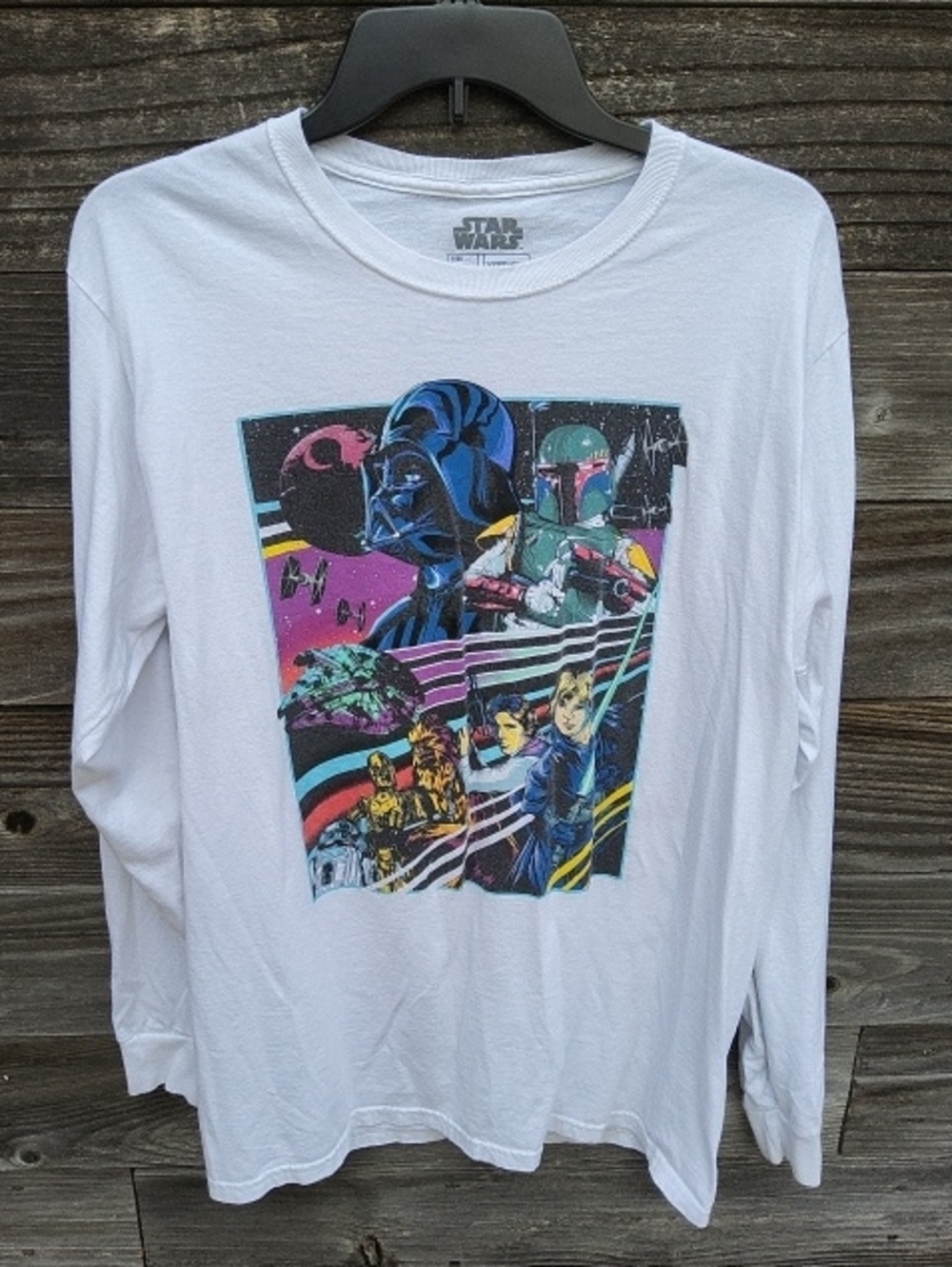Star Wars White Retro Long Sleeve Shirt Size Medium